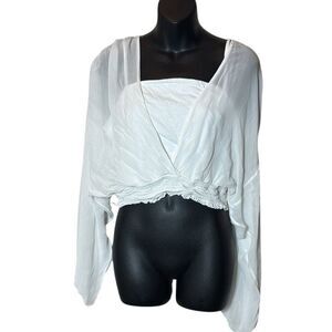 By Anthropologie women’s large billowy sleeve sheer crop long sleeve top